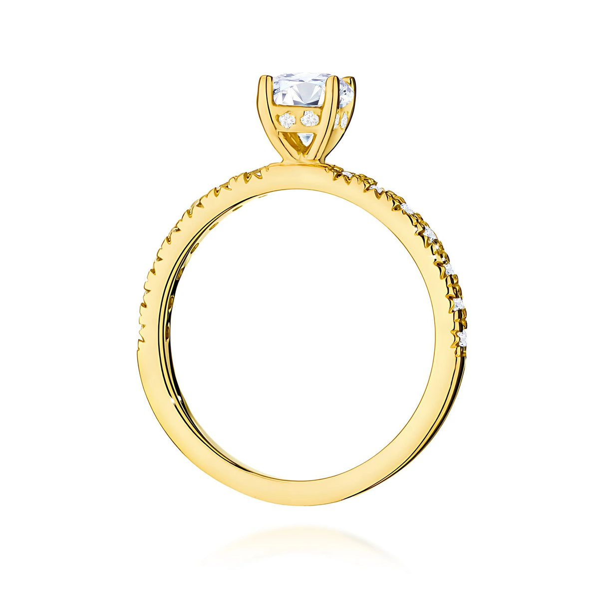 Yellow Gold Ring with Round 0,50ct Central and 0,243ct Sideline Lab-grown Diamonds