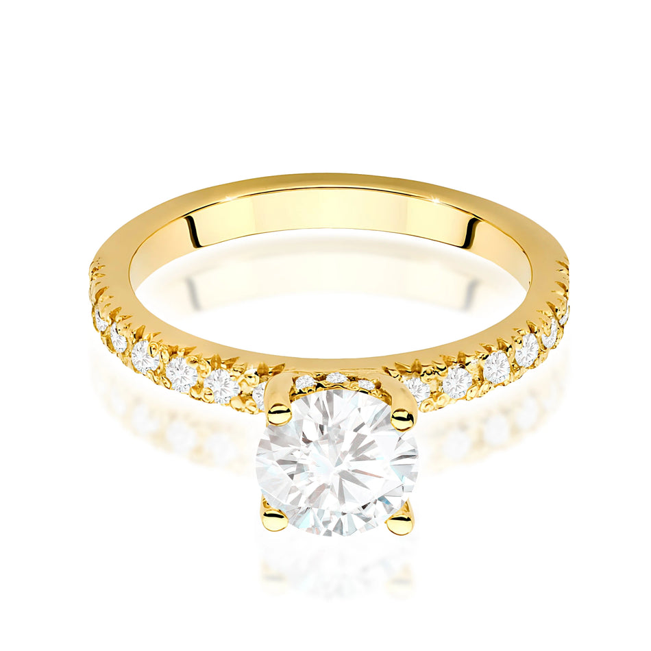 Prsten ze žlutého zlata – lab-grown diamant 1,00 ct, Round/Brilliant, doplněný 12 × 0,005 ct + 14 × 0,0145 ct lab-grown diamanty