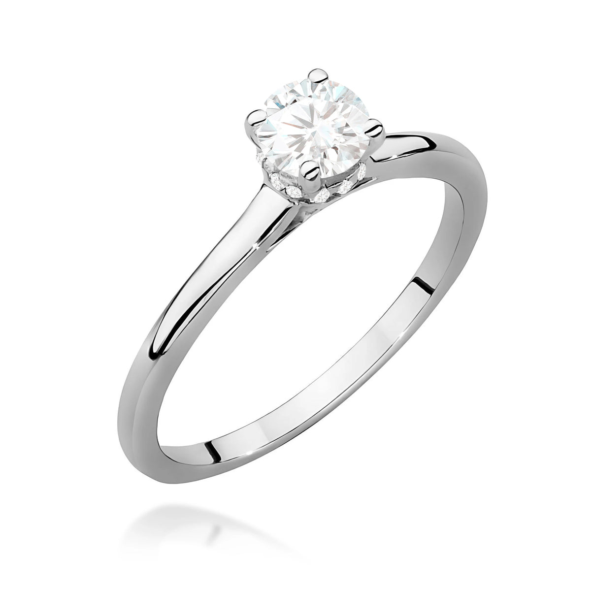 White Gold Ring with Round 0,40ct Central and 0,06ct Sideline Lab-grown Diamonds