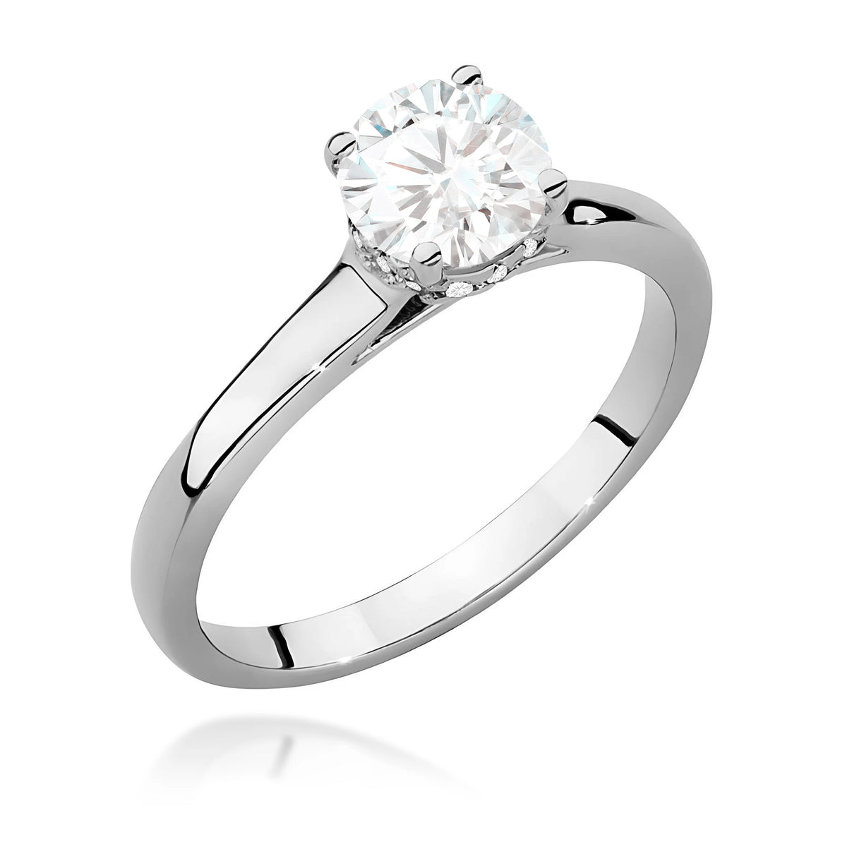 Prsteň z bieleho zlata – lab-grown diamant Round/Brilliant s hmotnosťou 0,70 ct, doplnený 12 × 0,005 ct lab-grown diamantmi