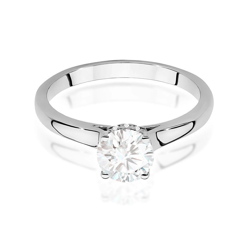 White Gold Ring with Round 0,70ct Central and 0,06ct Sideline Lab-grown Diamonds