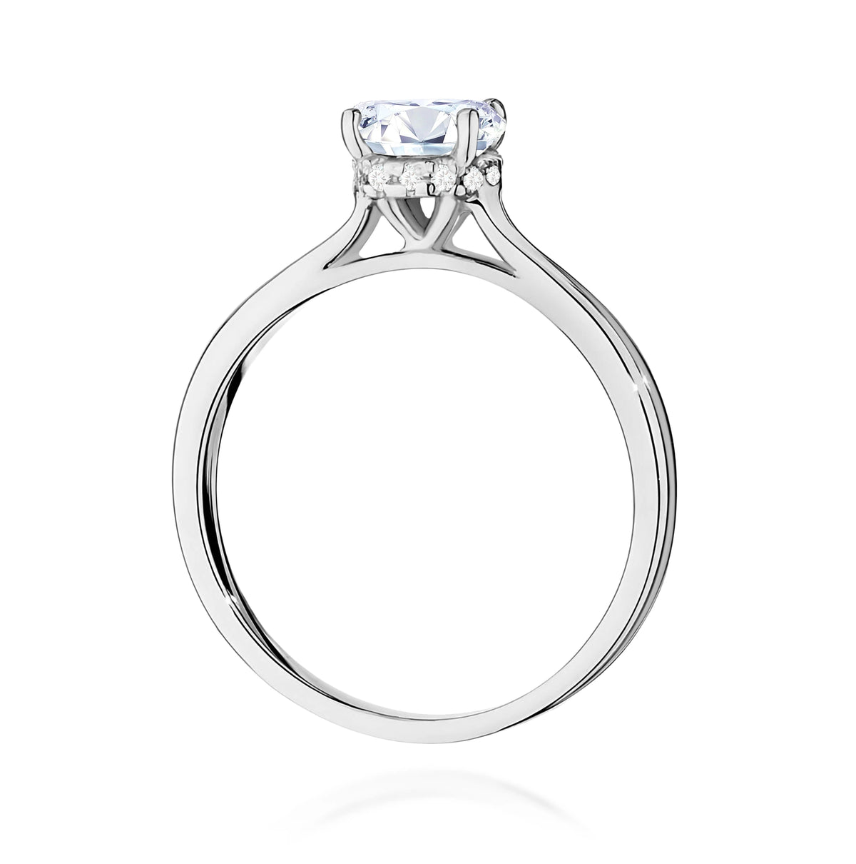 White Gold Ring with Round 1,00ct Central and 0,07ct Sideline Lab-grown Diamonds