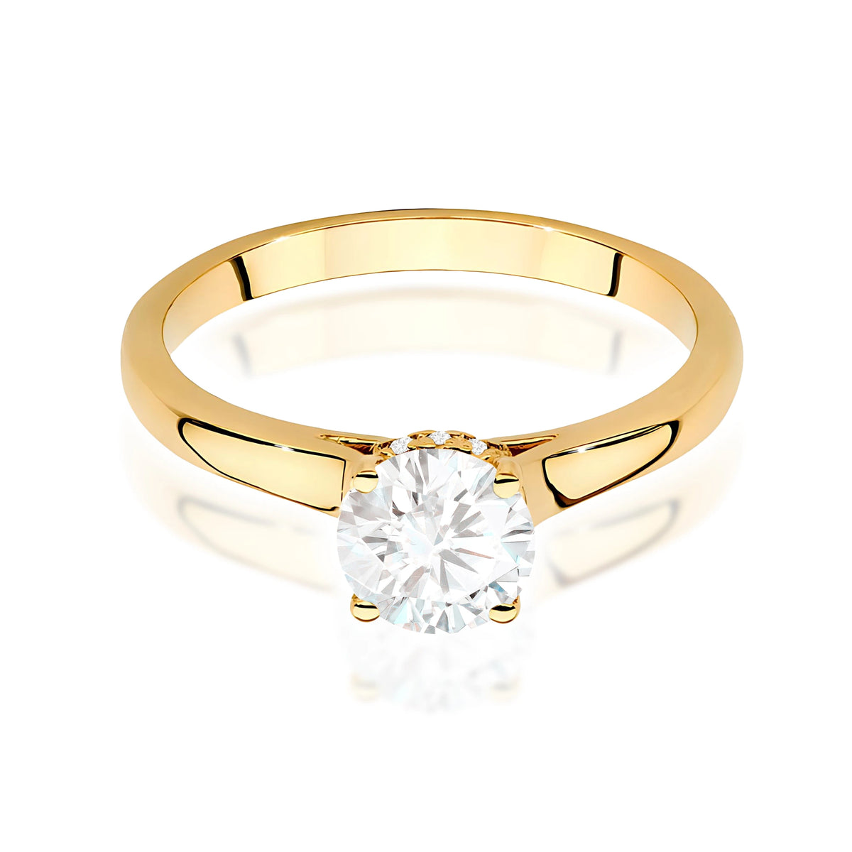 Prsteň zo žltého zlata – lab-grown diamant Round/Brilliant s hmotnosťou 0,70 ct, doplnený 12 × 0,005 ct lab-grown diamantmi
