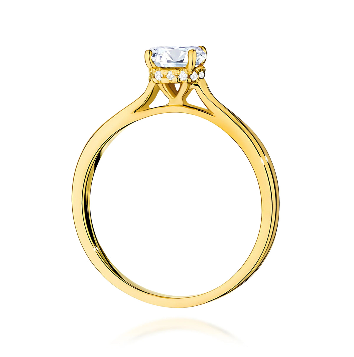 Prsteň zo žltého zlata – lab-grown diamant Round/Brilliant s hmotnosťou 0,70 ct, doplnený 12 × 0,005 ct lab-grown diamantmi