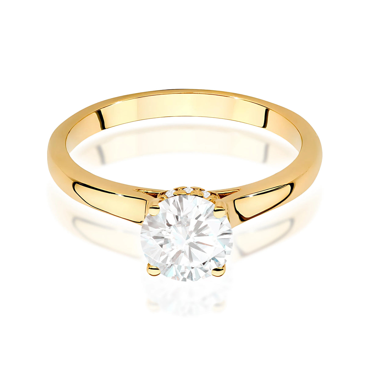 Prsten ze žlutého zlata – lab-grown diamant Round/Brilliant o hmotnosti 1,00 ct, doplněný 14 × 0,005 ct lab-grown diamanty