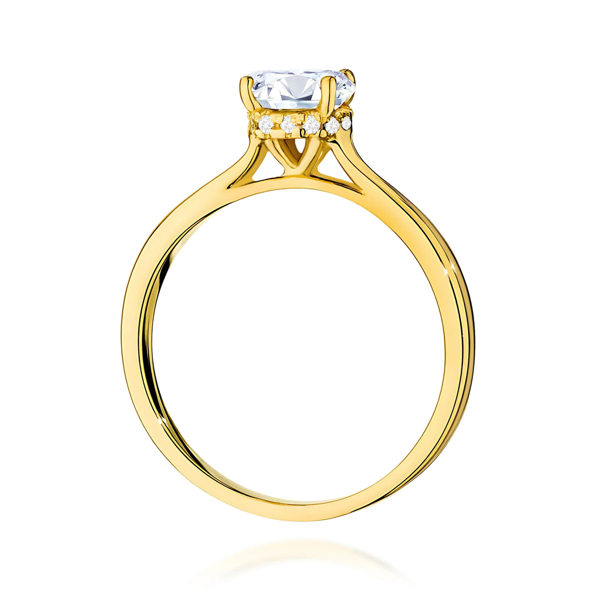 Prsten ze žlutého zlata – lab-grown diamant Round/Brilliant o hmotnosti 1,00 ct, doplněný 14 × 0,005 ct lab-grown diamanty