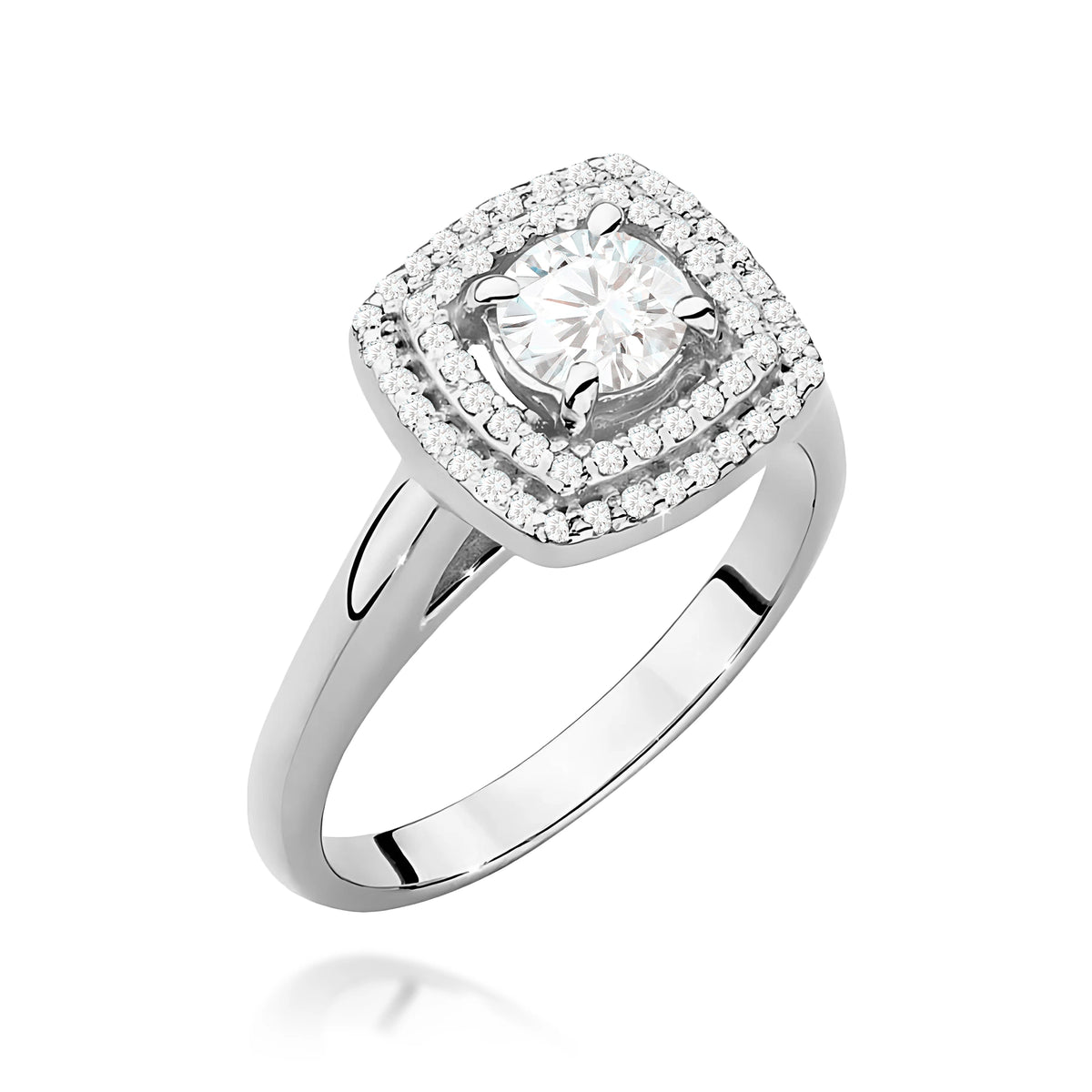 White Gold Ring with Round 0,50ct Central and 0,28ct Sideline Lab-grown Diamonds
