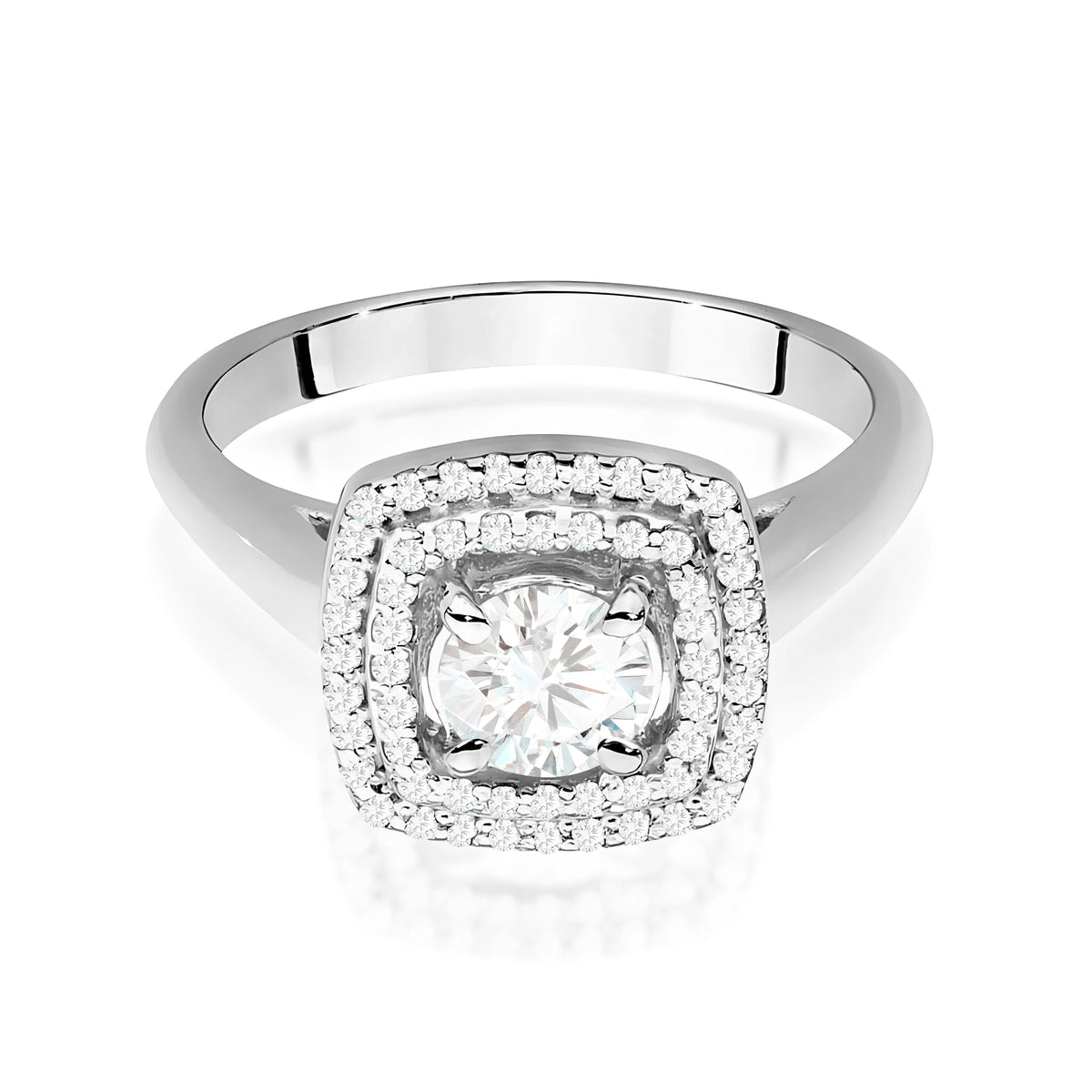 White Gold Ring with Round 0,50ct Central and 0,28ct Sideline Lab-grown Diamonds