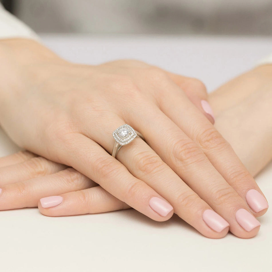 Ring aus Weißgold mit Labordiamant 0,50 ct Round/Brilliant und 56 × 0,005 ct Labordiamanten