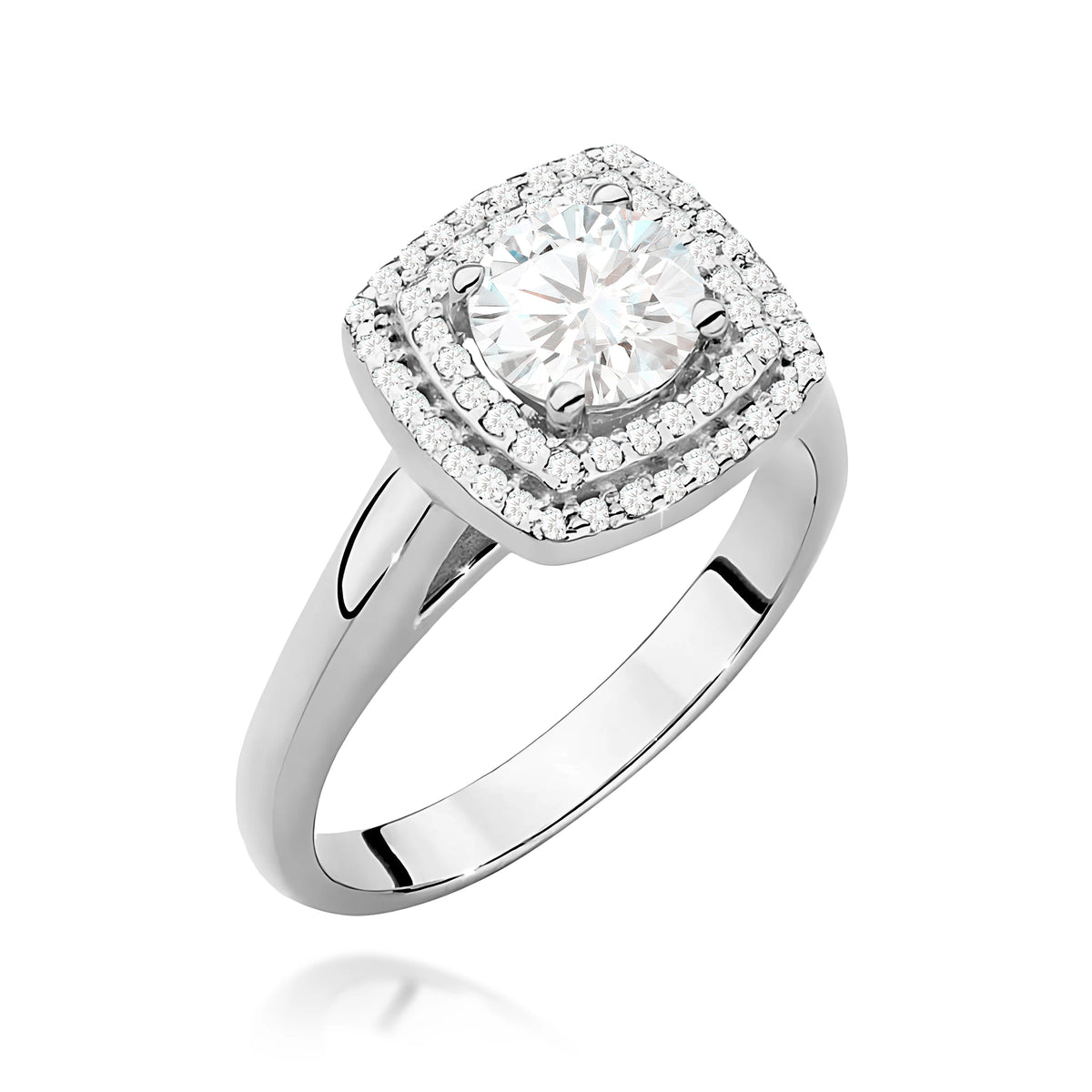 White Gold Ring with Round 0,70ct Central and 0,28ct Sideline Lab-grown Diamonds