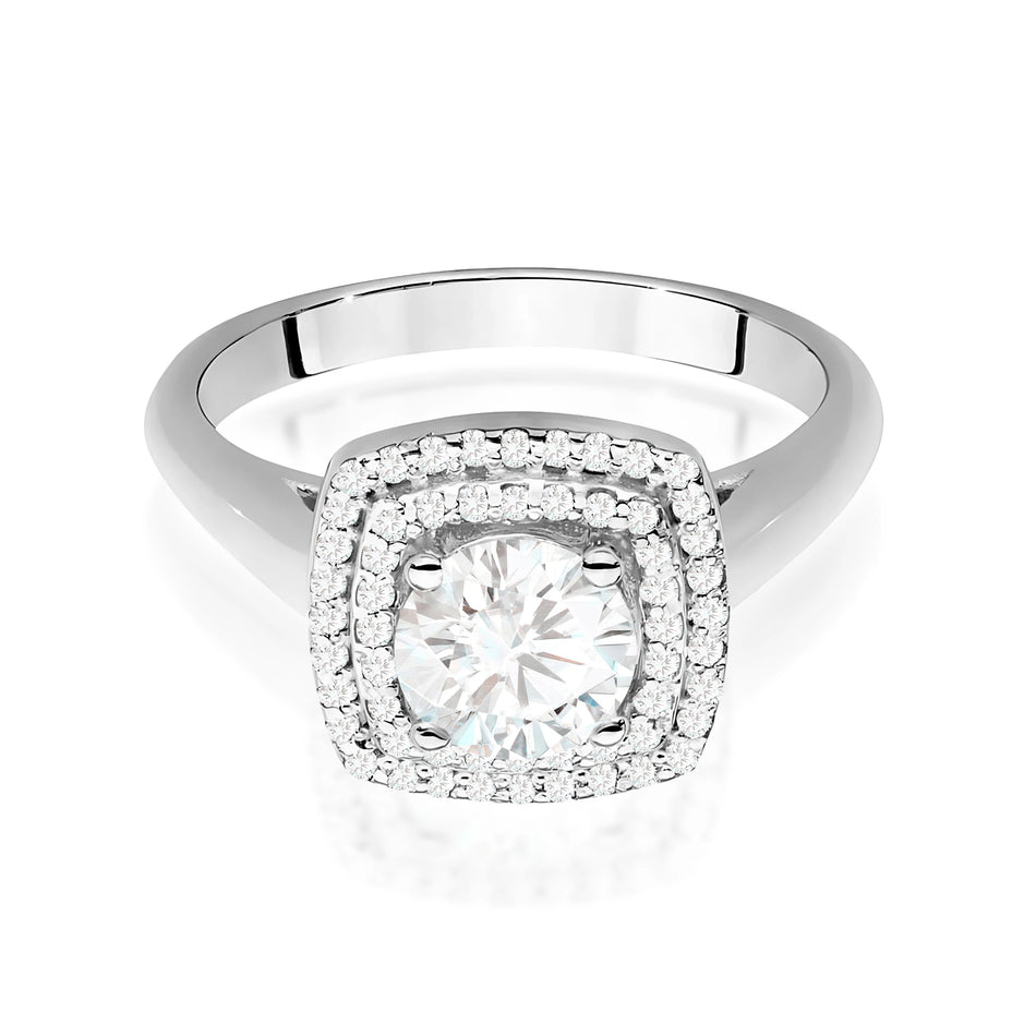 Ring aus Weißgold mit Labordiamant 0,70 ct Round/Brilliant und 56 × 0,005 ct Labordiamanten