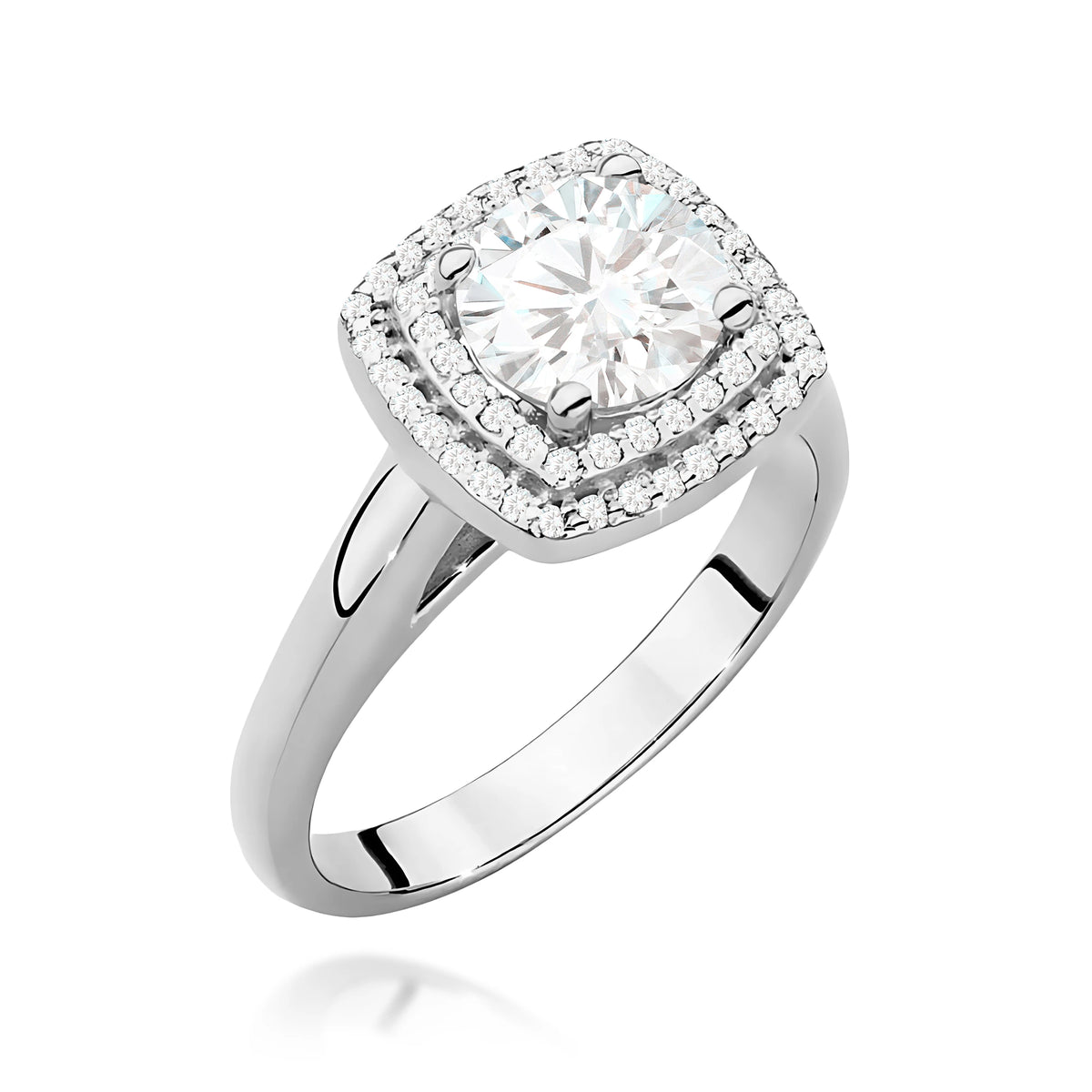 Ring aus 585er Weißgold mit 1,00 ct Round/Brilliant-Labordiamant und 56 Labordiamanten, 0,28 ct