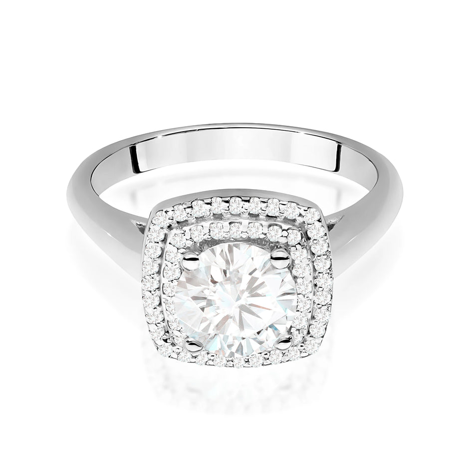 Ring aus Weißgold mit Labordiamant 1,00 ct Round/Brilliant und 56 × 0,005 ct Labordiamanten