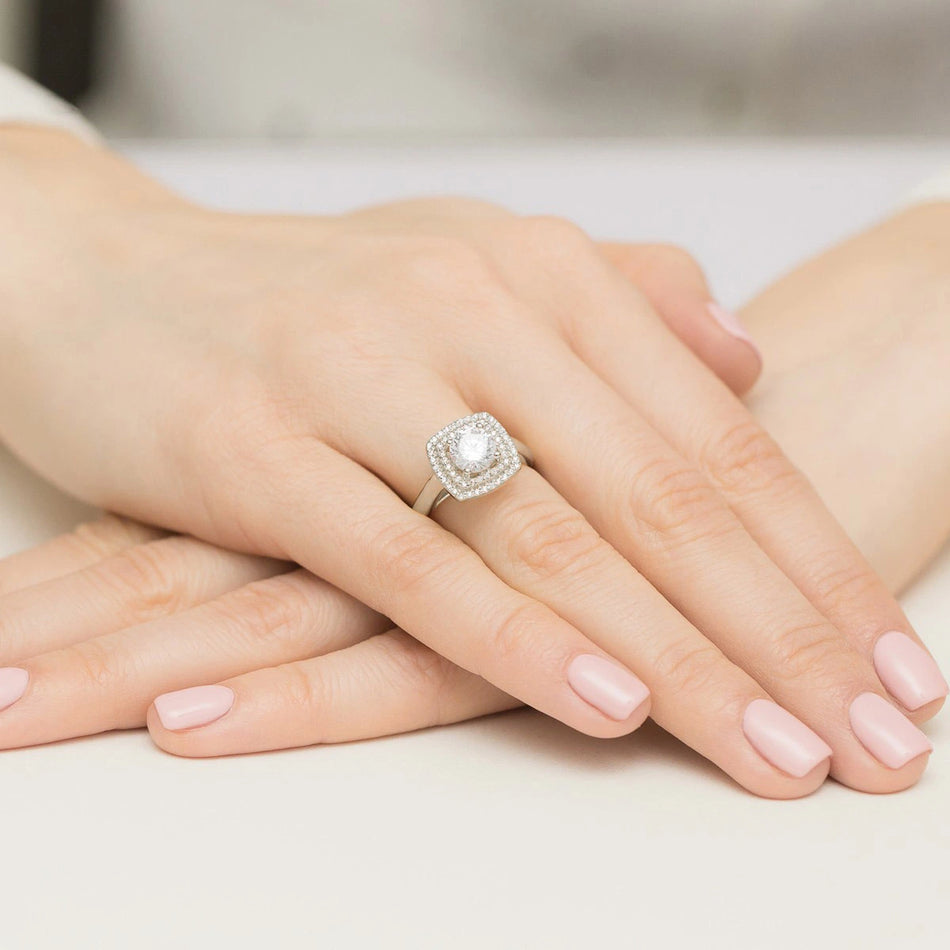 Ring aus Weißgold mit Labordiamant 1,00 ct Round/Brilliant und 56 × 0,005 ct Labordiamanten