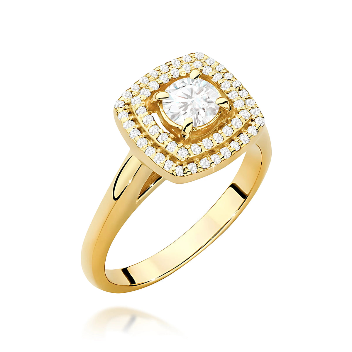 Yellow Gold Ring with Round 0,40ct Central and 0,28ct Sideline Lab-grown Diamonds
