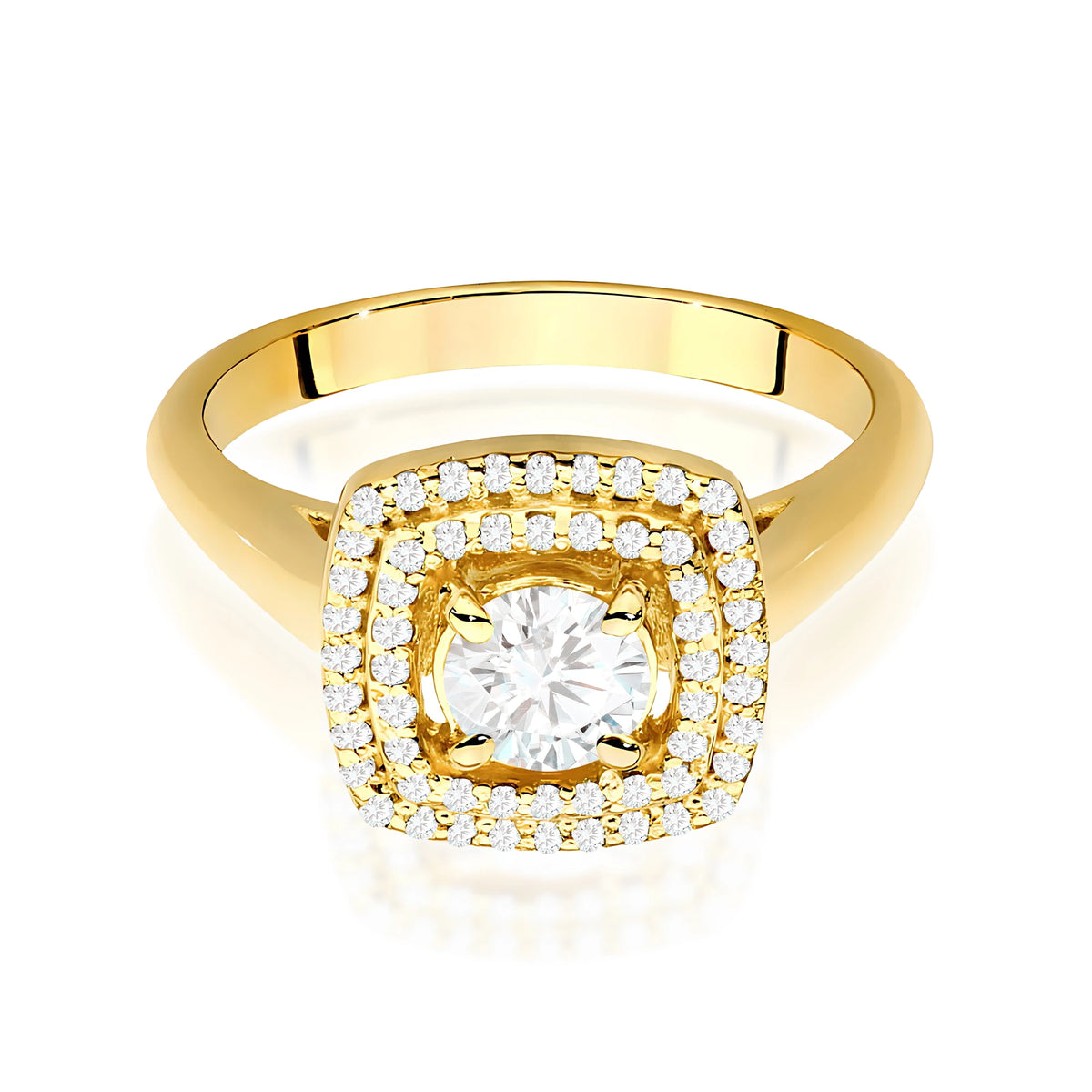 Yellow Gold Ring with Round 0,40ct Central and 0,28ct Sideline Lab-grown Diamonds
