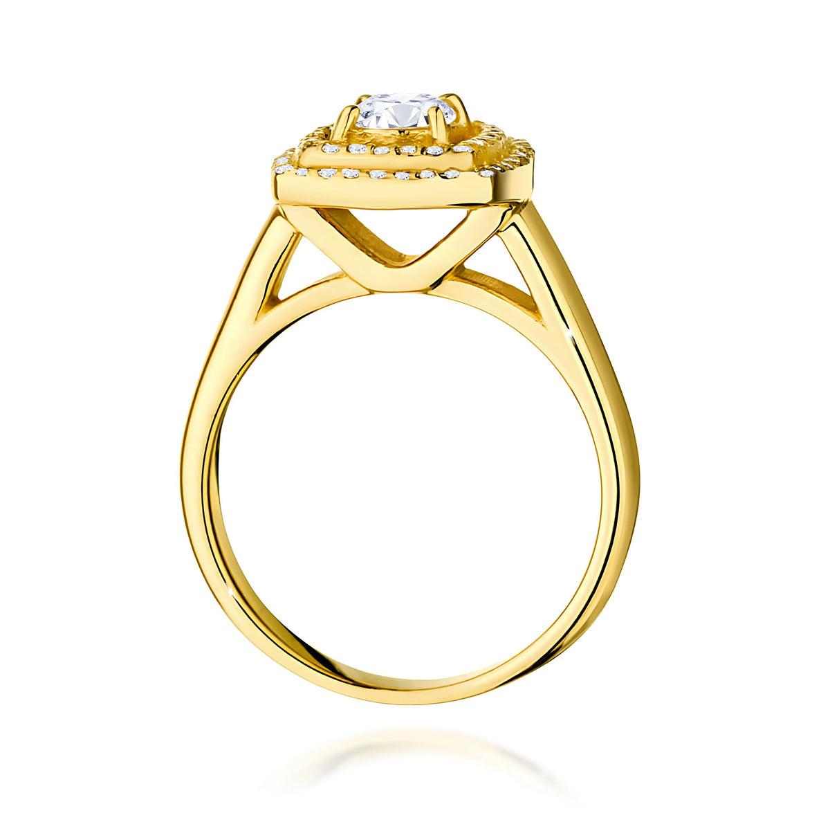 Yellow Gold Ring with Round 0,40ct Central and 0,28ct Sideline Lab-grown Diamonds