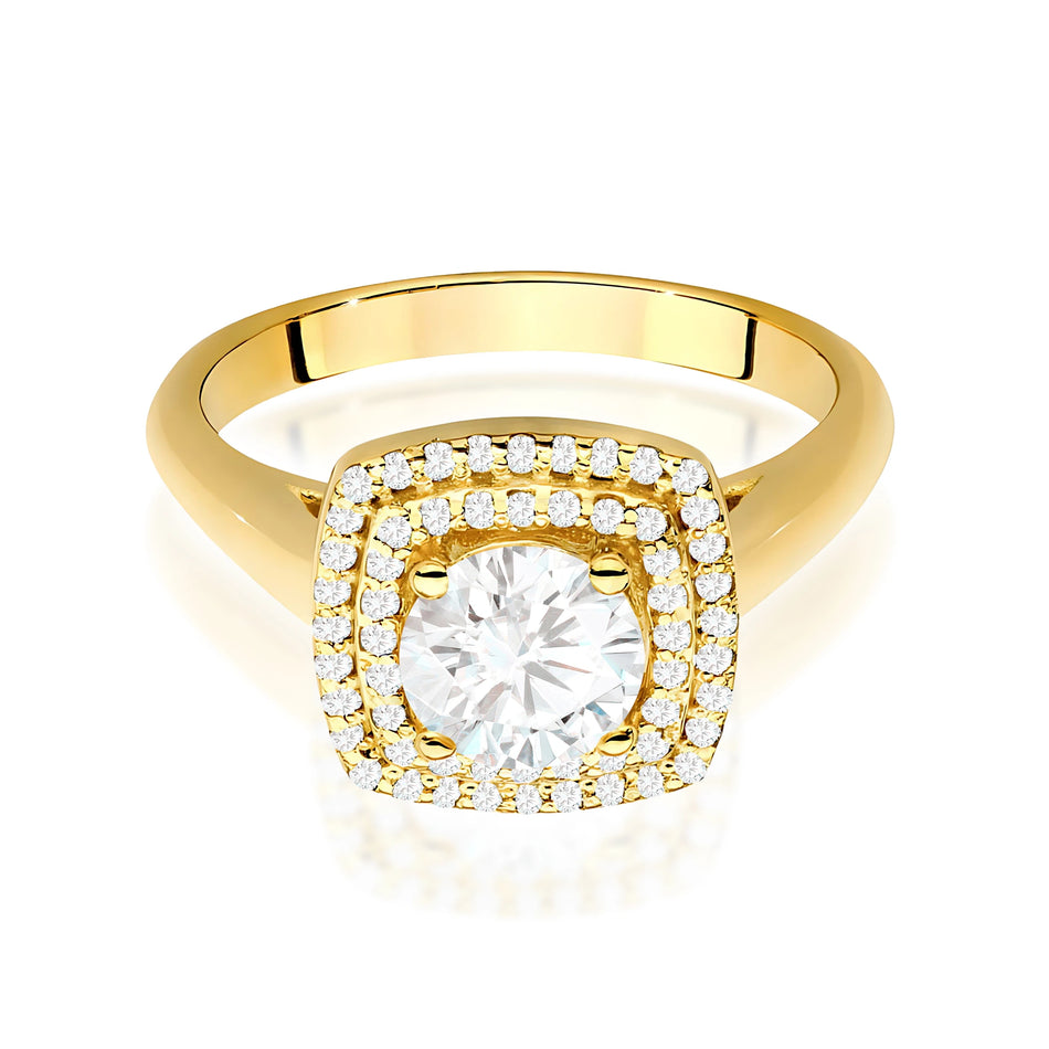 Yellow Gold Ring with Round 0,70ct Central and 0,28ct Sideline Lab-grown Diamonds