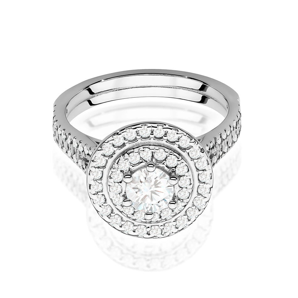 Ring aus Weißgold mit Labordiamant Round/Brilliant, 0,40 ct sowie 48 × 0,0086 ct + 40 × 0,005 ct Labordiamanten