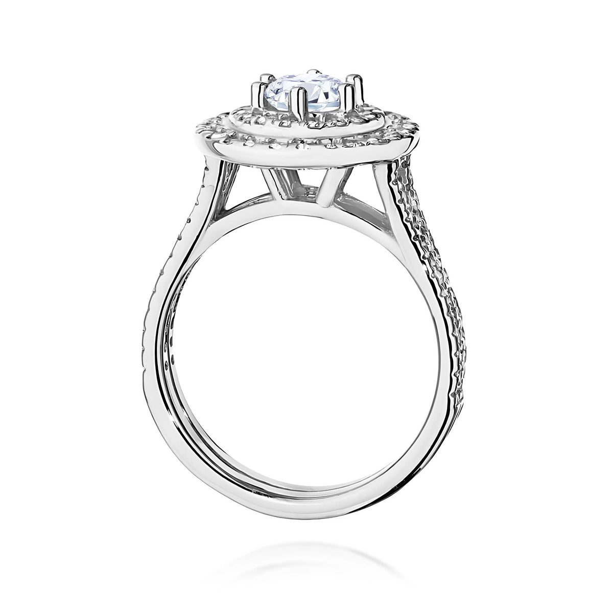Prsteň z bieleho zlata s lab-grown diamantom Round/Brilliant s hmotnosťou 0,50 ct a 48 × 0,0086 ct + 40 × 0,005 ct lab-grown diamantmi