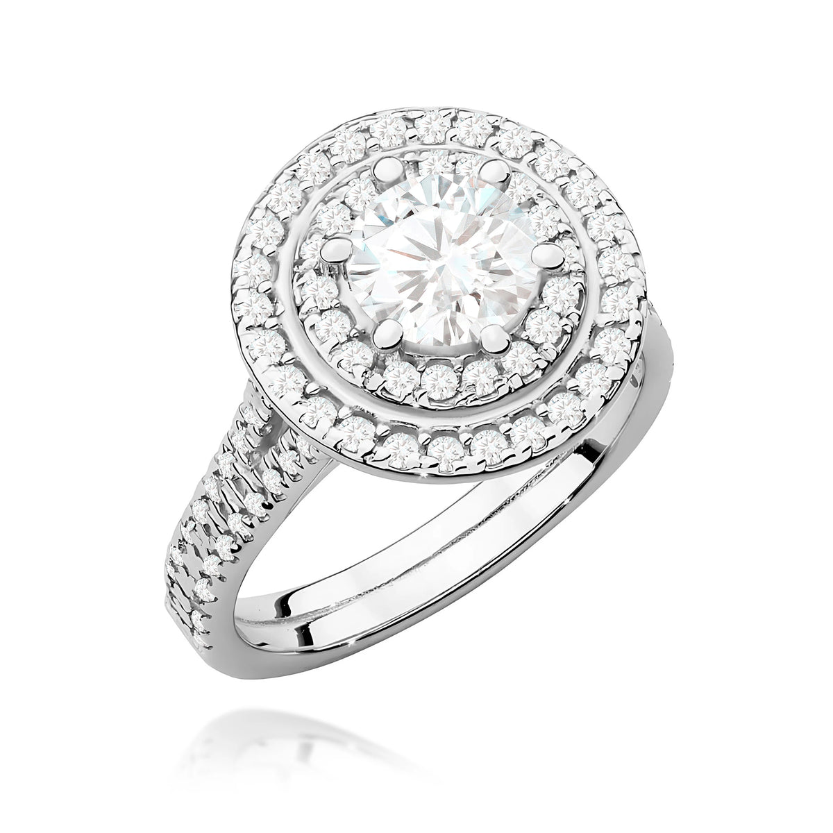White Gold Ring with Round 0,70ct Central and 0,633ct Sideline Lab-grown Diamonds