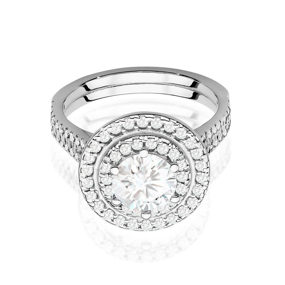 Ring aus Weißgold mit Labordiamant Round/Brilliant, 0,70 ct sowie 48 × 0,0086 ct + 44 × 0,005 ct Labordiamanten