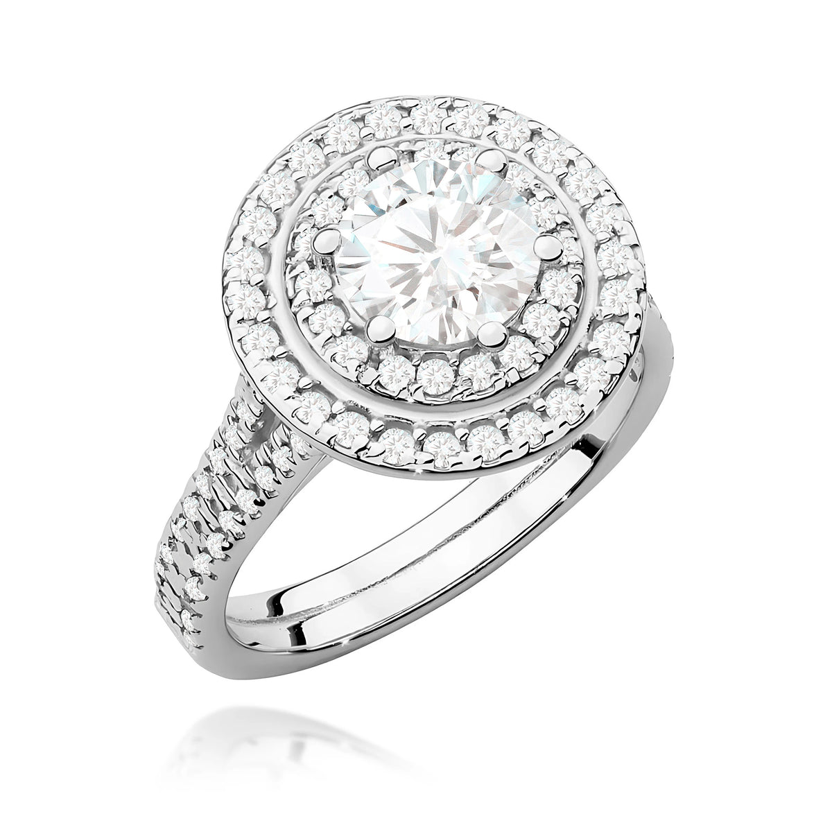 White Gold Ring with Round 1,00ct Central and 0,633ct Sideline Lab-grown Diamonds