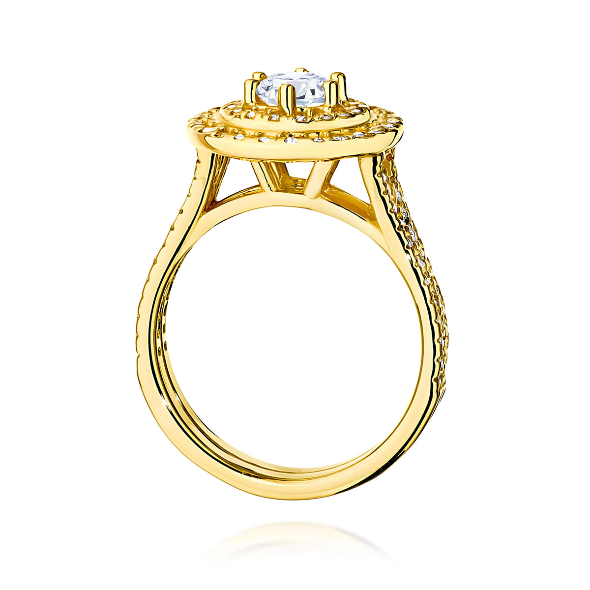 Prsten ze žlutého zlata s lab-grown diamantem Round/Brilliant o hmotnosti 0,40 ct a 48 × 0,0086 ct + 40 × 0,005 ct lab-grown diamanty