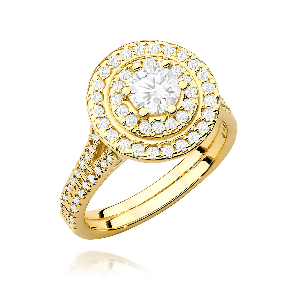 Yellow Gold Ring with Round 0,50ct Central and 0,613ct Sideline Lab-grown Diamonds