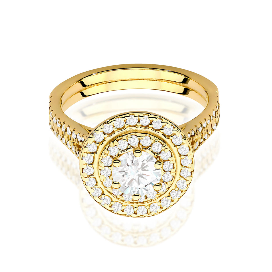 Yellow Gold Ring with Round 0,50ct Central and 0,613ct Sideline Lab-grown Diamonds