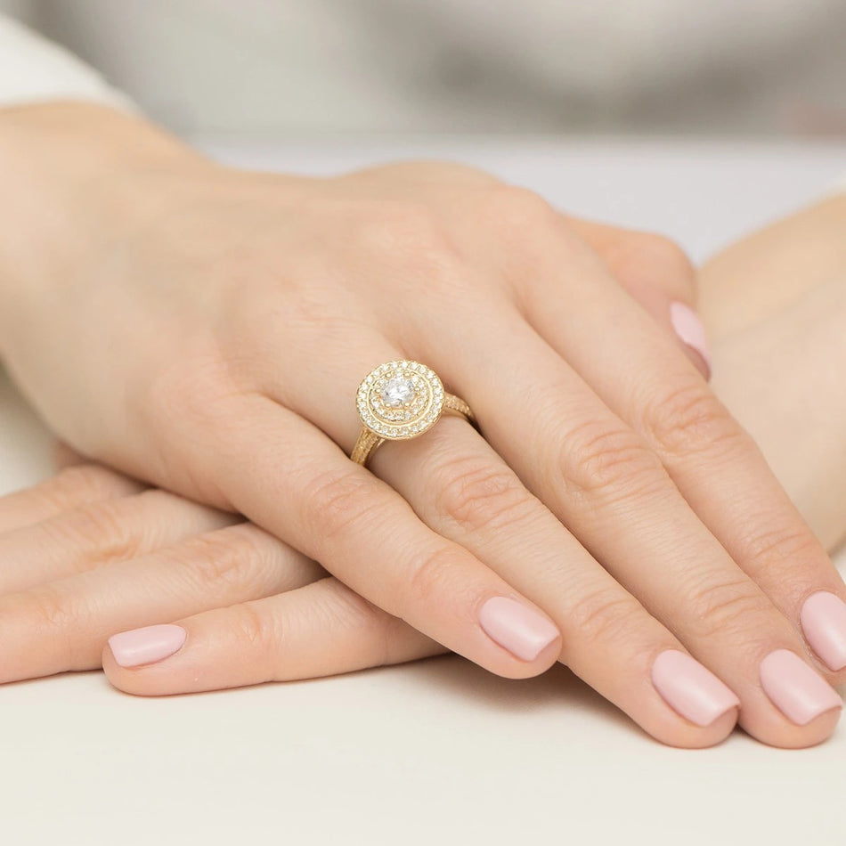 Yellow Gold Ring with Round 0,50ct Central and 0,613ct Sideline Lab-grown Diamonds