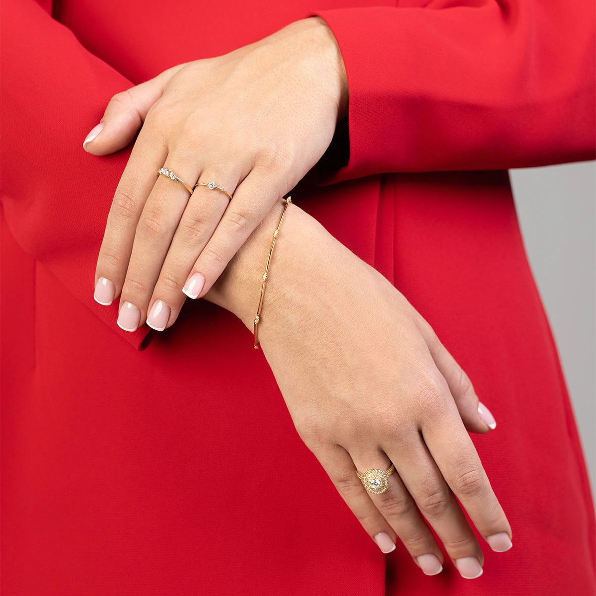 Yellow Gold Ring with Round 0,50ct Central and 0,613ct Sideline Lab-grown Diamonds