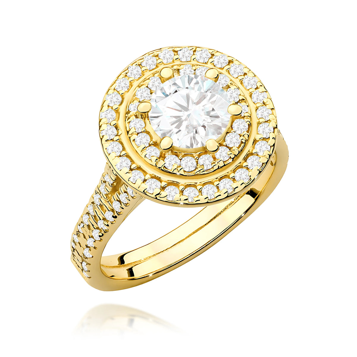 Yellow Gold Ring with Round 0,70ct Central and 0,633ct Sideline Lab-grown Diamonds