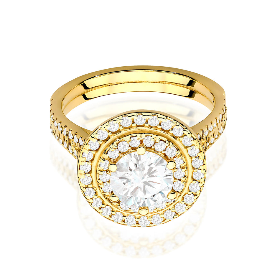 Yellow Gold Ring with Round 0,70ct Central and 0,633ct Sideline Lab-grown Diamonds