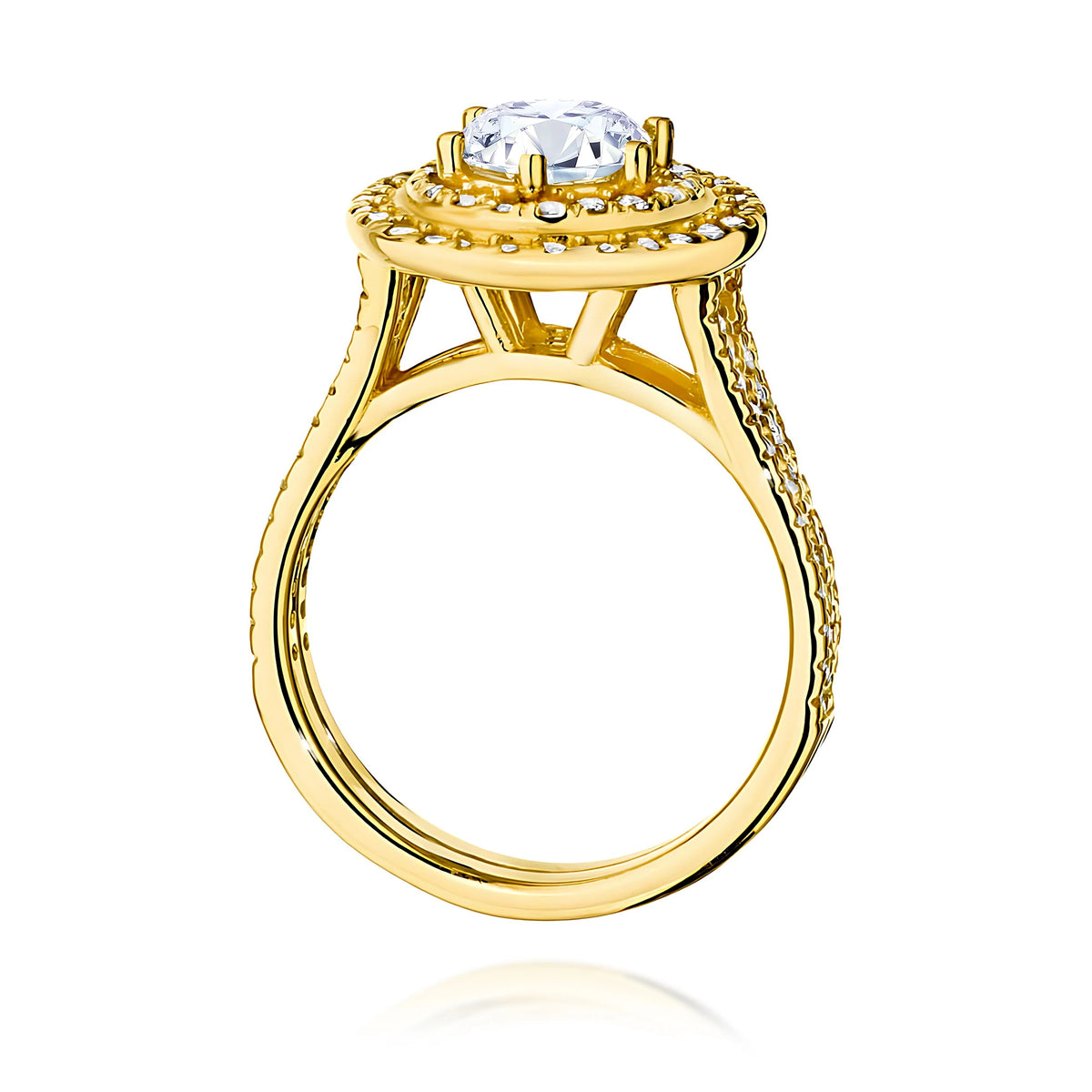 Yellow Gold Ring with Round 0,70ct Central and 0,633ct Sideline Lab-grown Diamonds