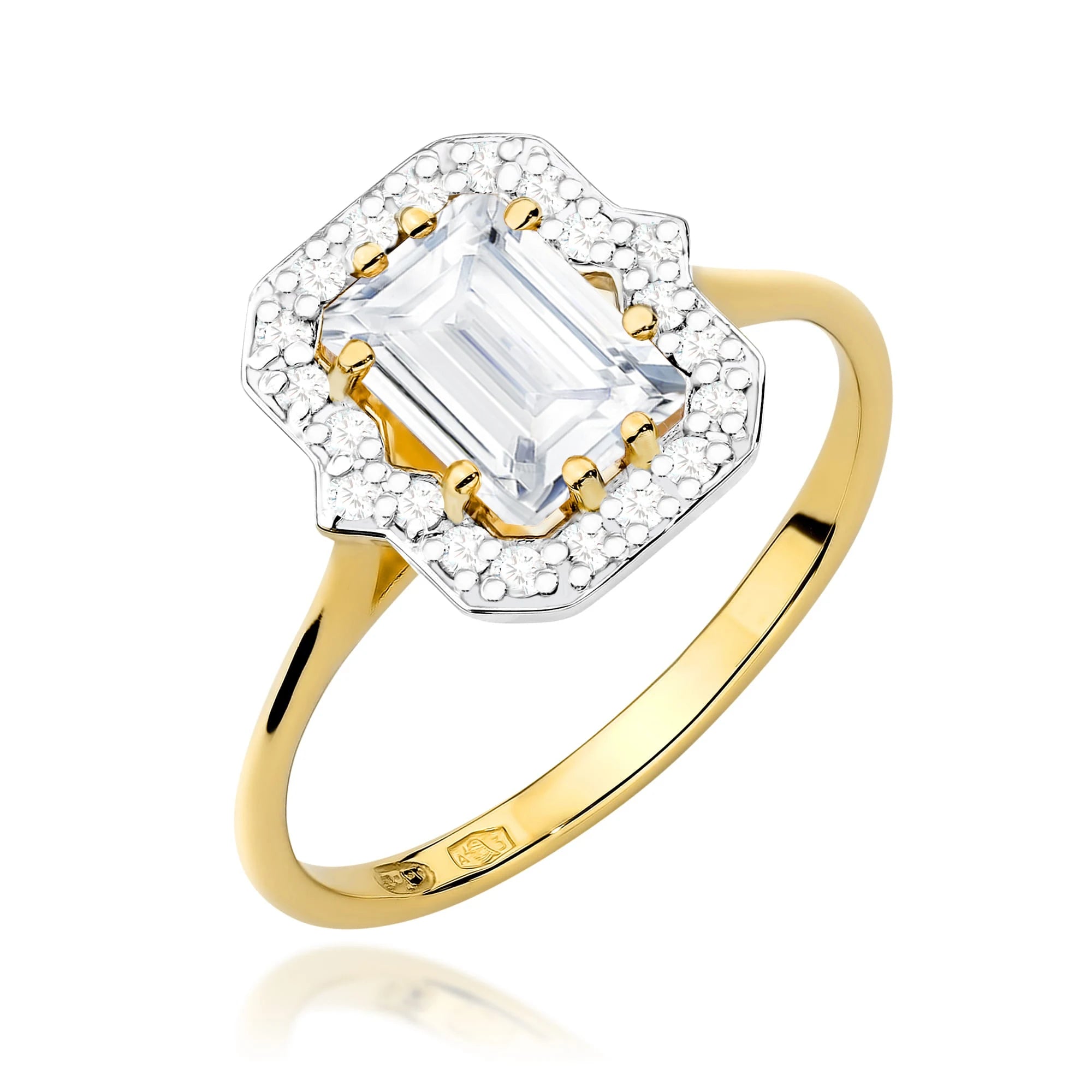 GREMARI Yellow Gold engagement ring with Emerald 1.00 ct Central and 0.172 ct Sideline Lab-grown Diamonds