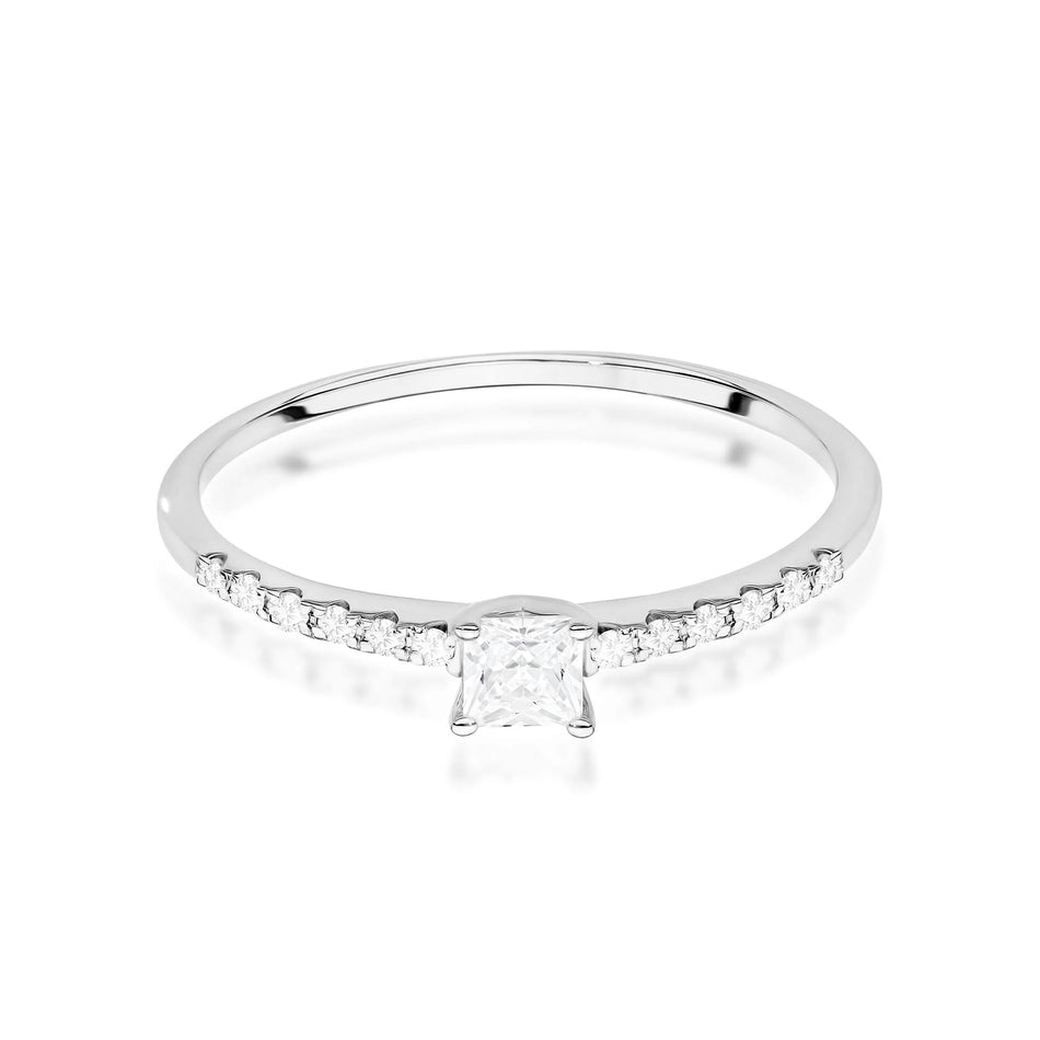 White Gold engagement ring with Princess 0.15 ct Central and 0.06 ct Sideline Lab-grown Diamonds by GREMARI, 14K (585) gold