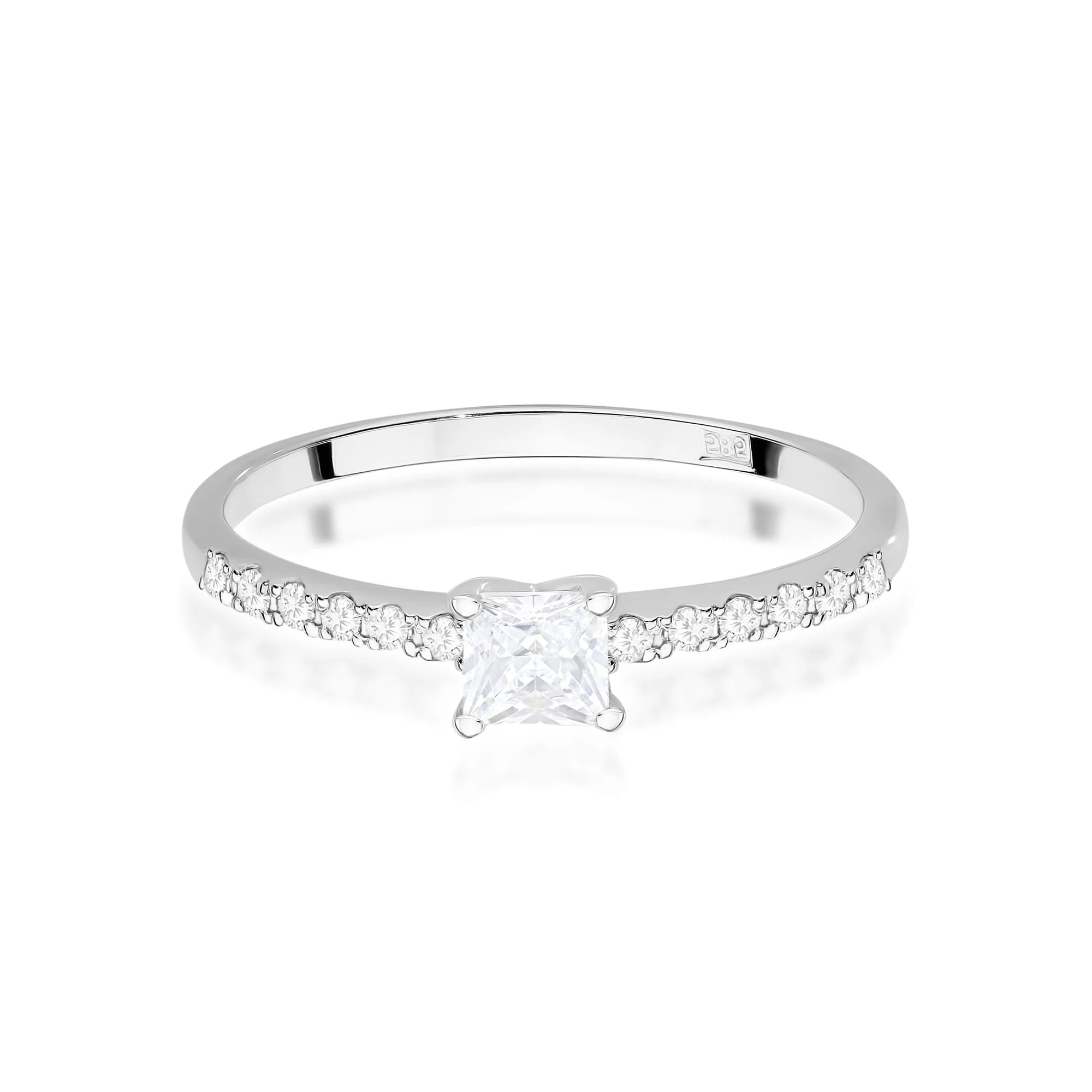 White Gold engagement ring with Princess 0.30 ct Central and 0.103 ct Sideline Lab-grown Diamonds by GREMARI, 14K (585) gold