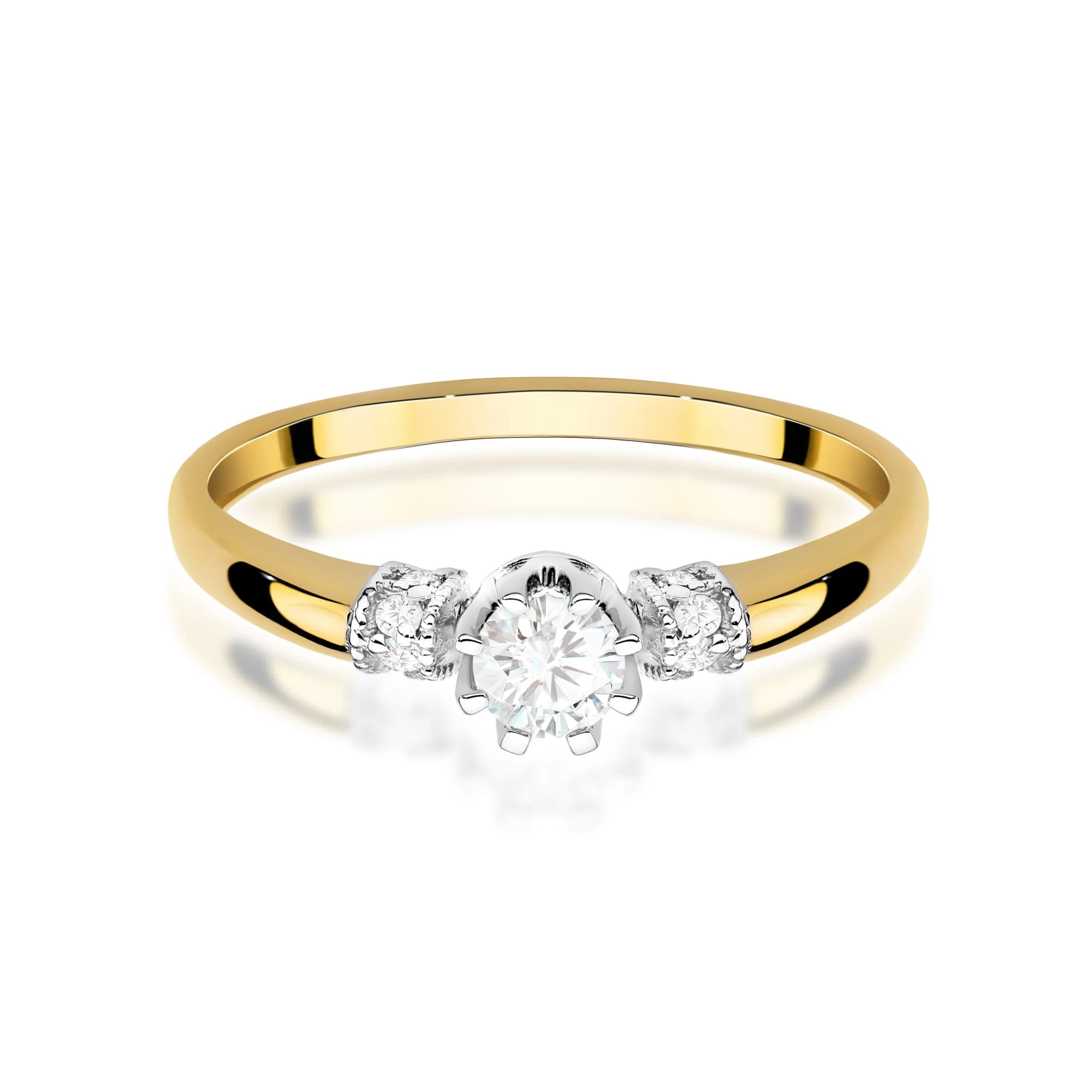 Yellow Gold engagement ring with Round 0.25 ct Central and 0.07 ct Sideline Lab-grown Diamonds by GREMARI, 14K (585) gold