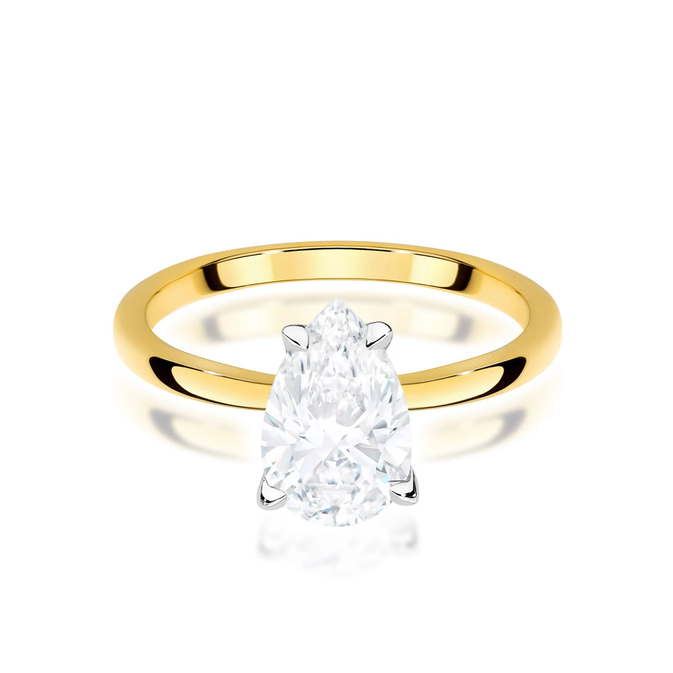 Yellow Gold Ring with Pear 1,50ct Lab-grown Diamond