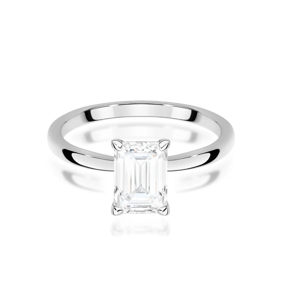 White Gold engagement ring with Emerald 1.00 ct Lab-grown Diamond by GREMARI, 14K (585) gold