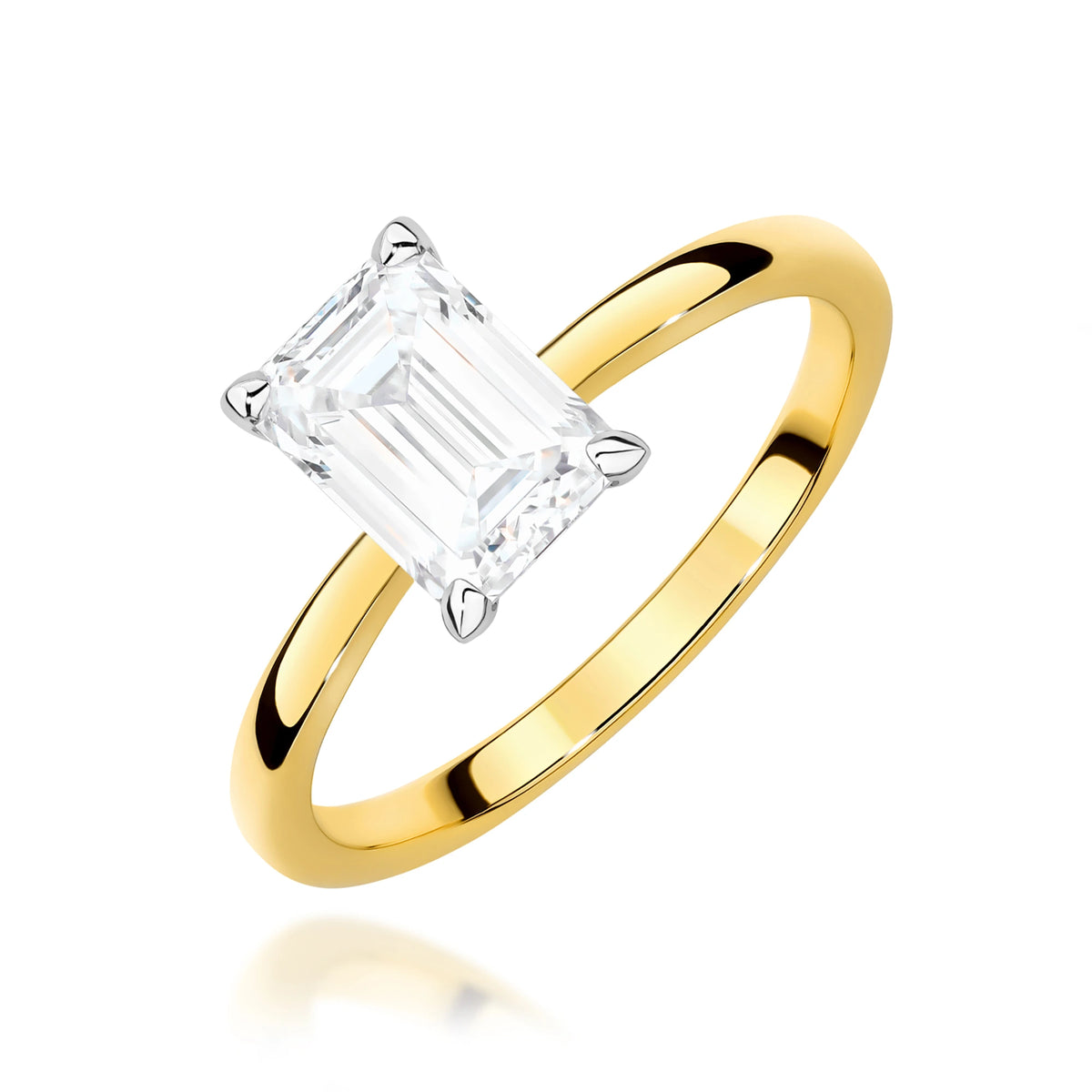 Yellow Gold Ring with Emerald 1,50ct Lab-grown Diamond