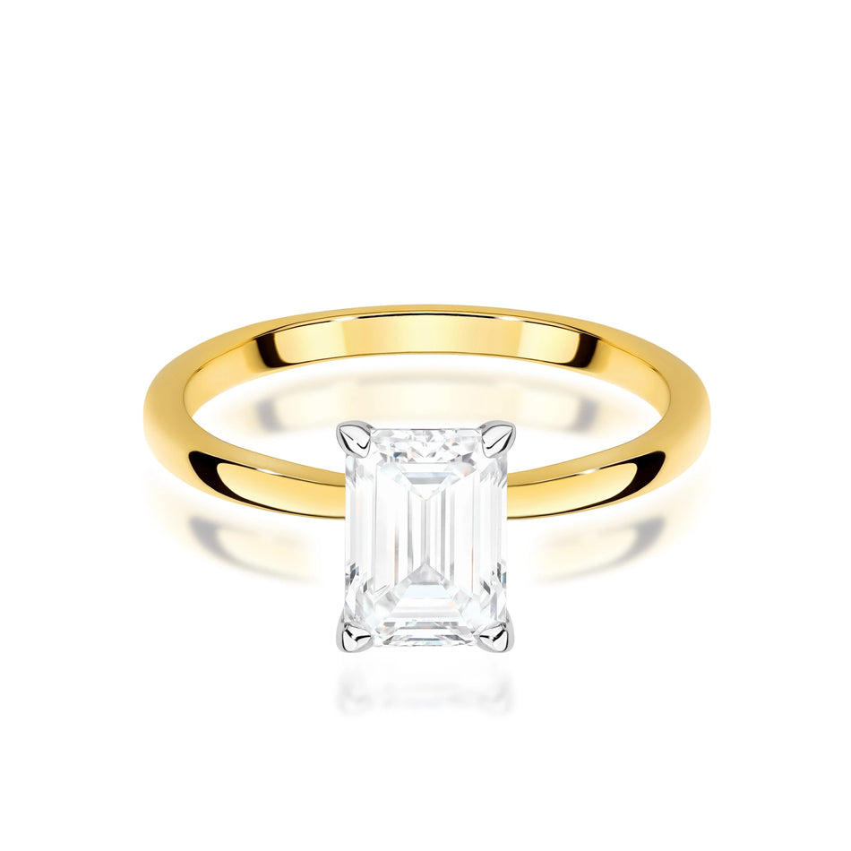 Yellow Gold Ring with Emerald 1,50ct Lab-grown Diamond