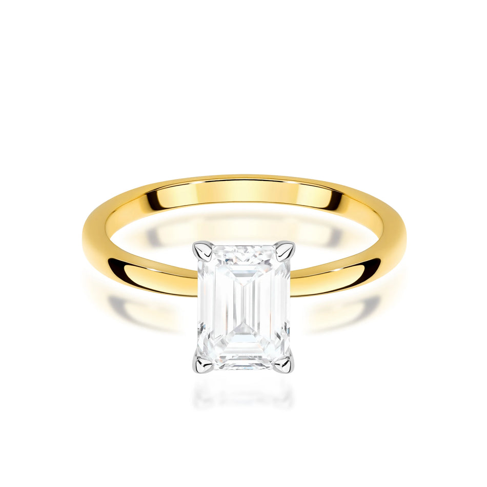Yellow Gold engagement ring with Emerald 1.00 ct Lab-grown Diamond by GREMARI, 14K (585) gold