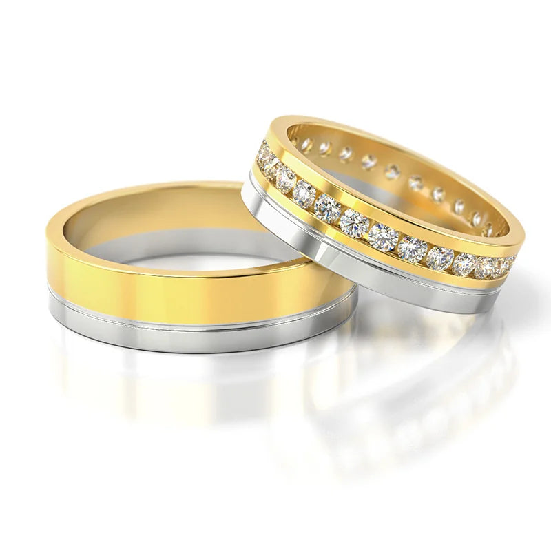 Elegante zweifarbige Gold-Trauringe mit Zirkonia 5.5mm