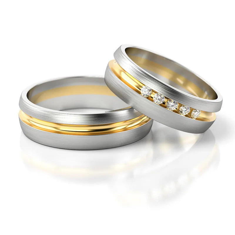 Elegante zweifarbige Gold-Trauringe mit Diamanten 6mm