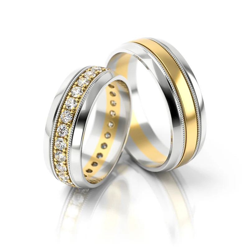 Elegante zweifarbige Gold-Trauringe mit Zirkonia 6,5 mm