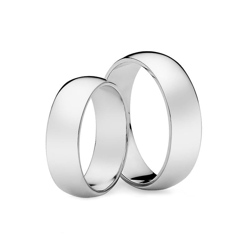Polokulaté snubní prsteny z bílého zlata 6 mm