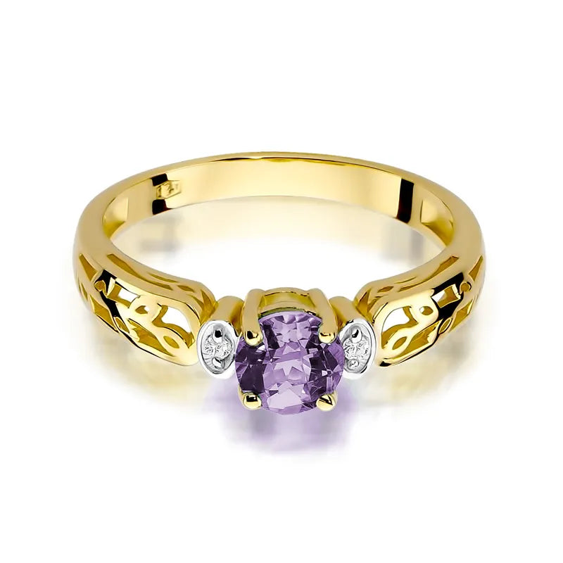 Gold amethyst ring with 0.50 ct amethyst and diamonds — GREMARI product photo