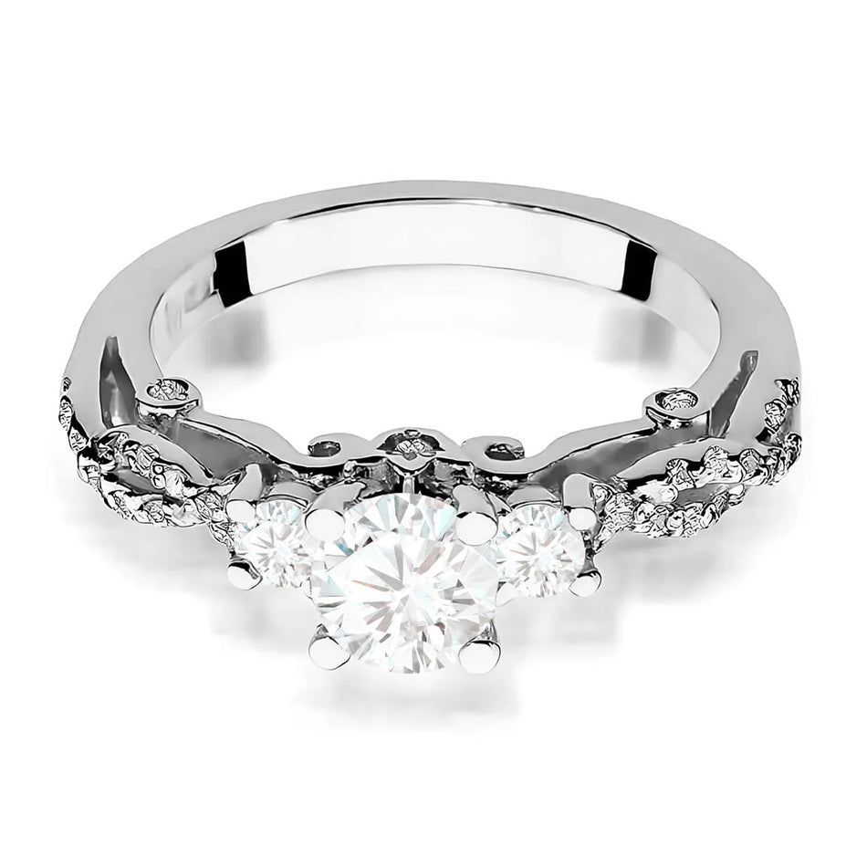 White Gold Vintage-Style Ring with Lab-Grown Diamonds 0,50 ct and 0.339 ct